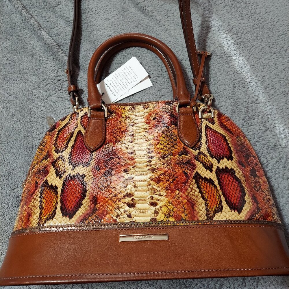 NWT Brahmin Georgina Pecan Multi Satchel Leather Bag Detachable Shoulder Strap